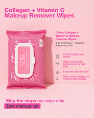 3-in-1 Makeup Remover Wipes (Collagen)